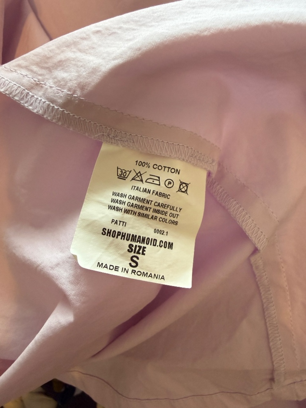 Humanoid Lt Lavender Dress, Cotton S but roomy (see measurements and flaw) - Picture 7 of 7
